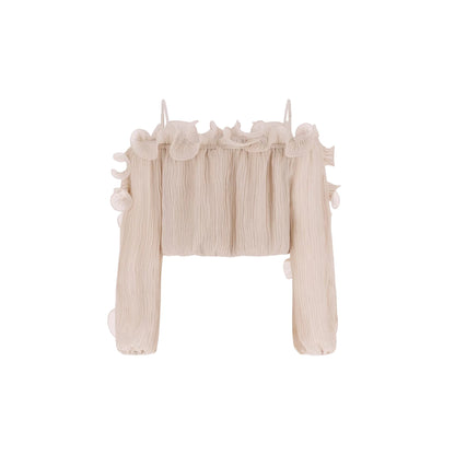 Top chiffon con scollo off shoulder da donna