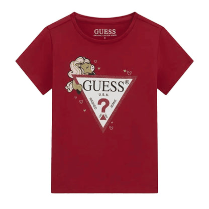 GUESS T-shirt Baby in Cotone Biologico con Logo Glitter 