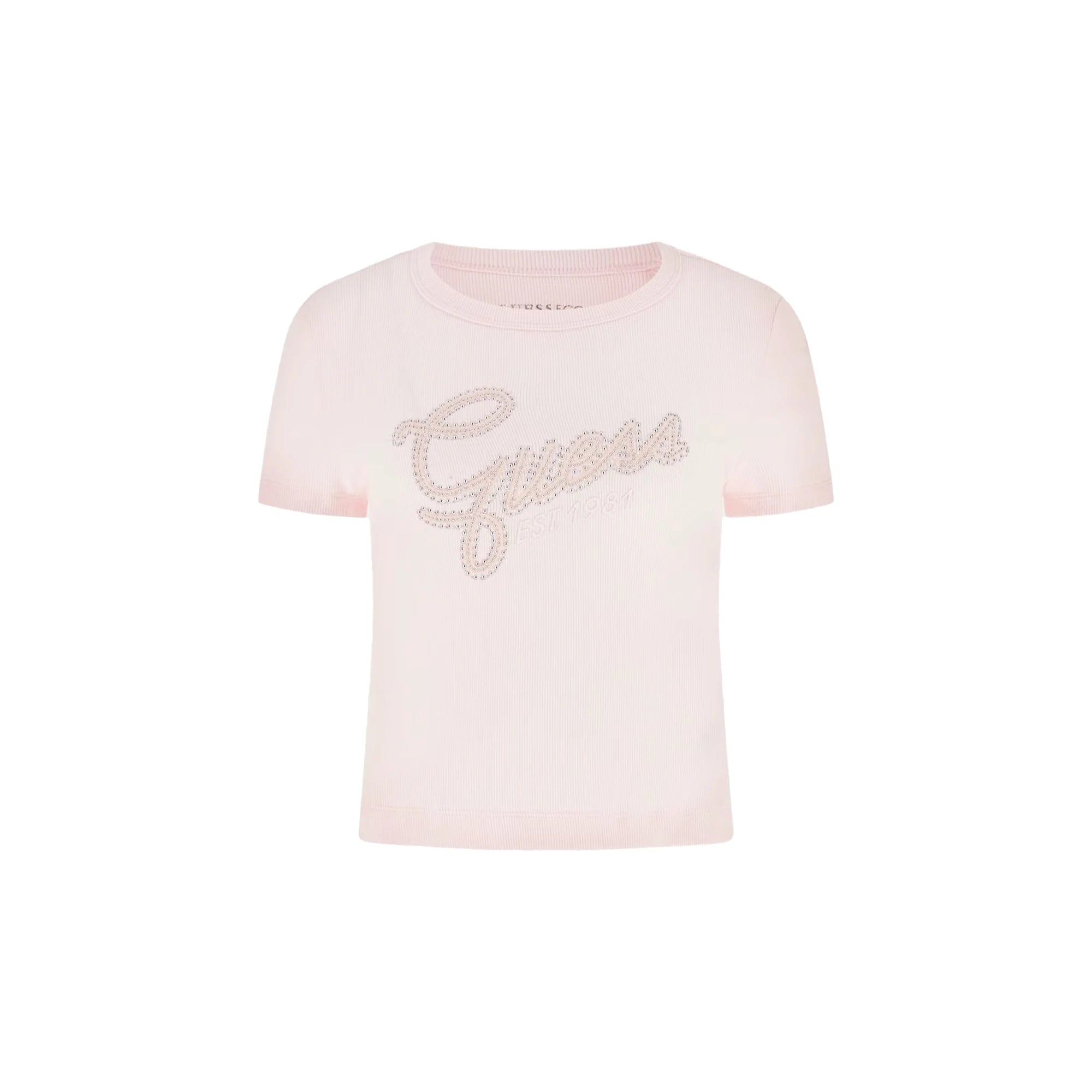 GUESS T-shirt da Donna Slim Cropped con Logo a Strass