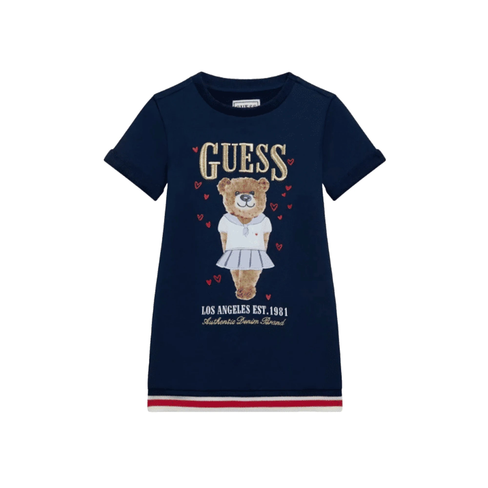 GUESS Vestito Ricamato in Cotone con Stampa Teddy da bambina