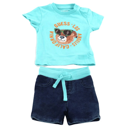 GUESS Completo Tuta in Cotone da Neonato con Logo e Stampa