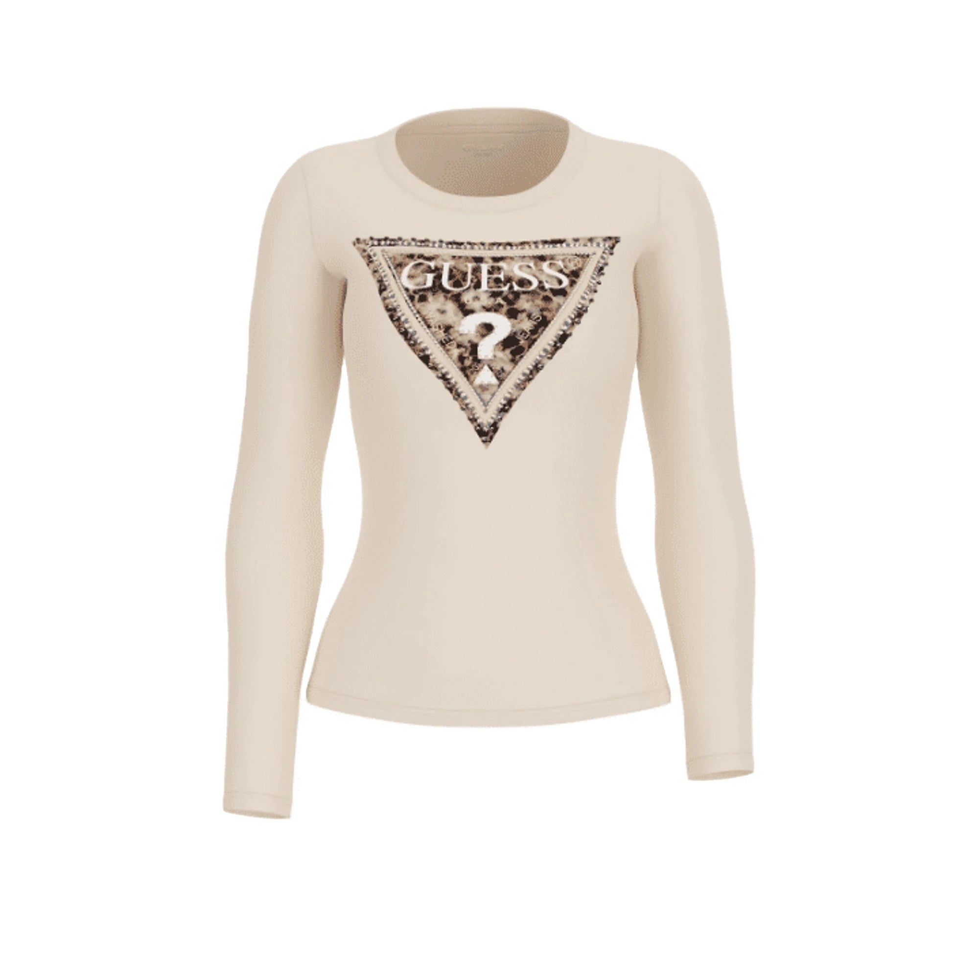 GUESS Maglia da Donna a Manica Lunga in Beige Con Logo