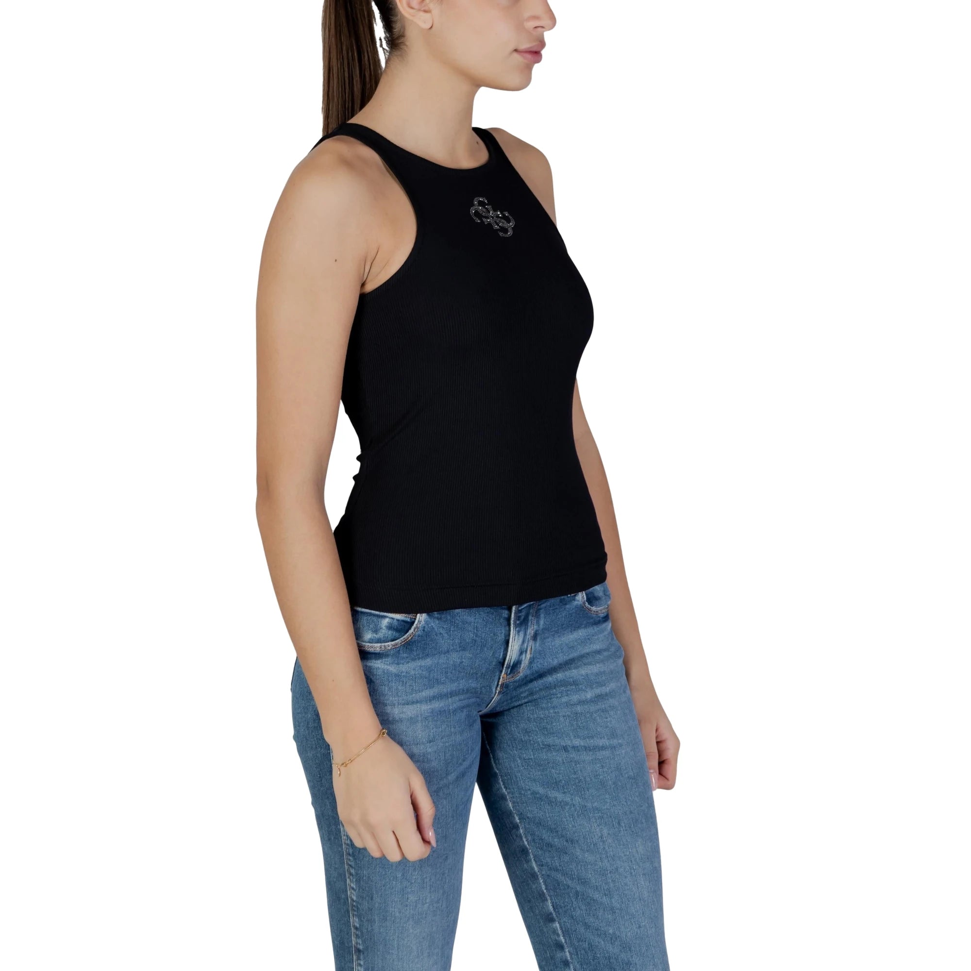 GUESS Canotta da Donna in Nero con Logo Strass