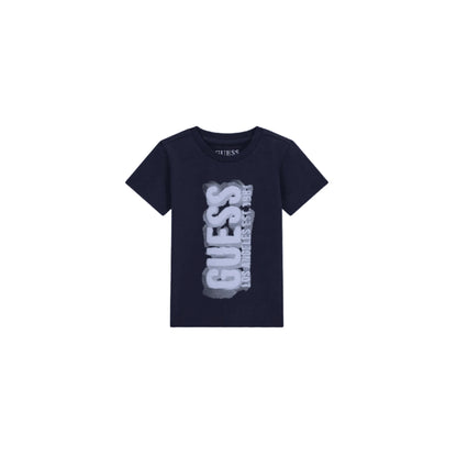 GUESS T-Shirt Maxi Logo Verticale Blu Navy