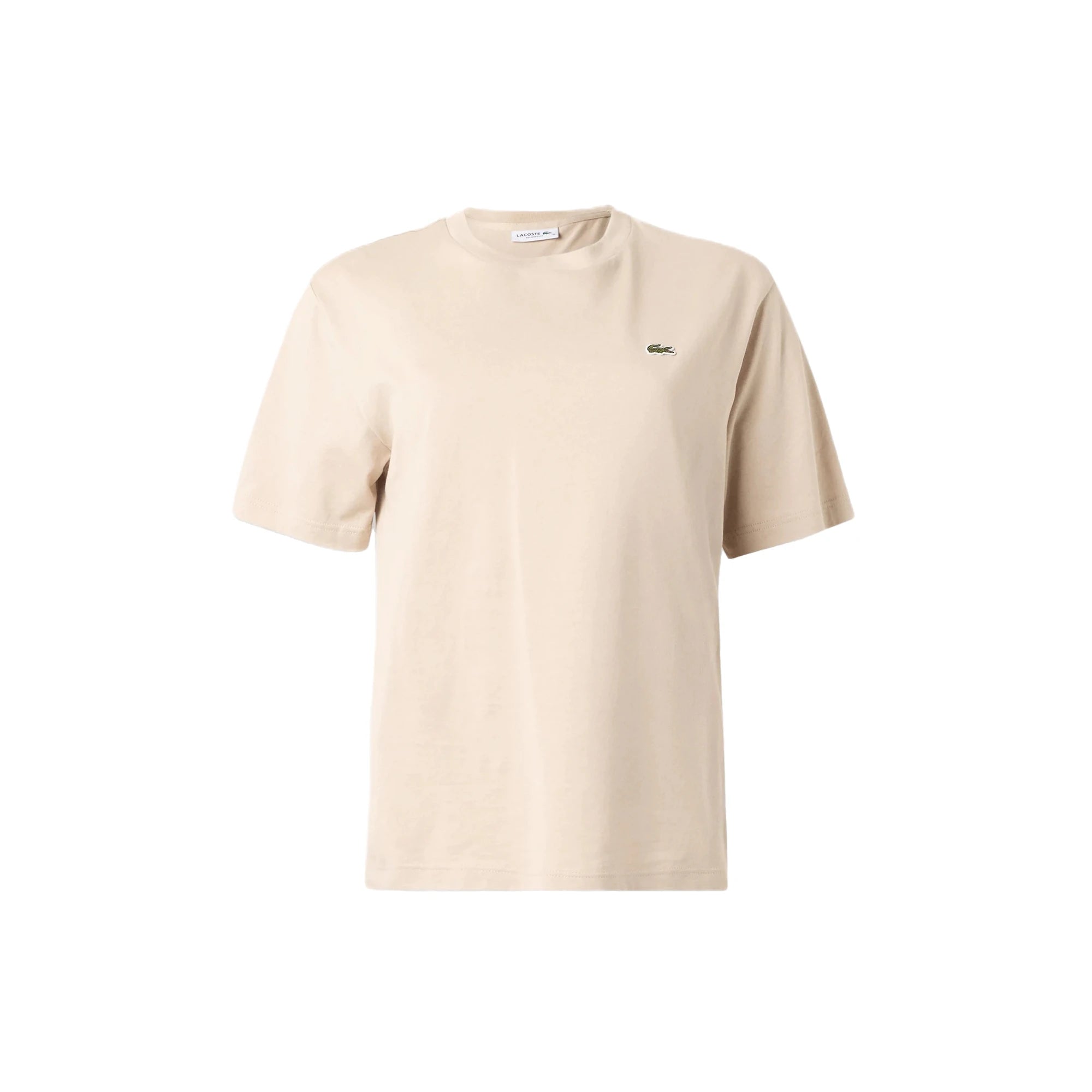 LACOSTE T-shirt Beige in Cotone Relaxed Fit da Donna con Logo Ricamato