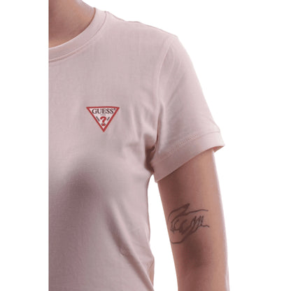 GUESS T-shirt Rosa da Donna Slim Fit con Logo Triangolo