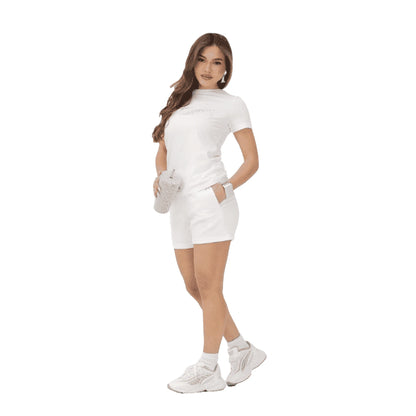 PUMA T-shirt ESS Rhinestone Donna Bianca Manica Corta