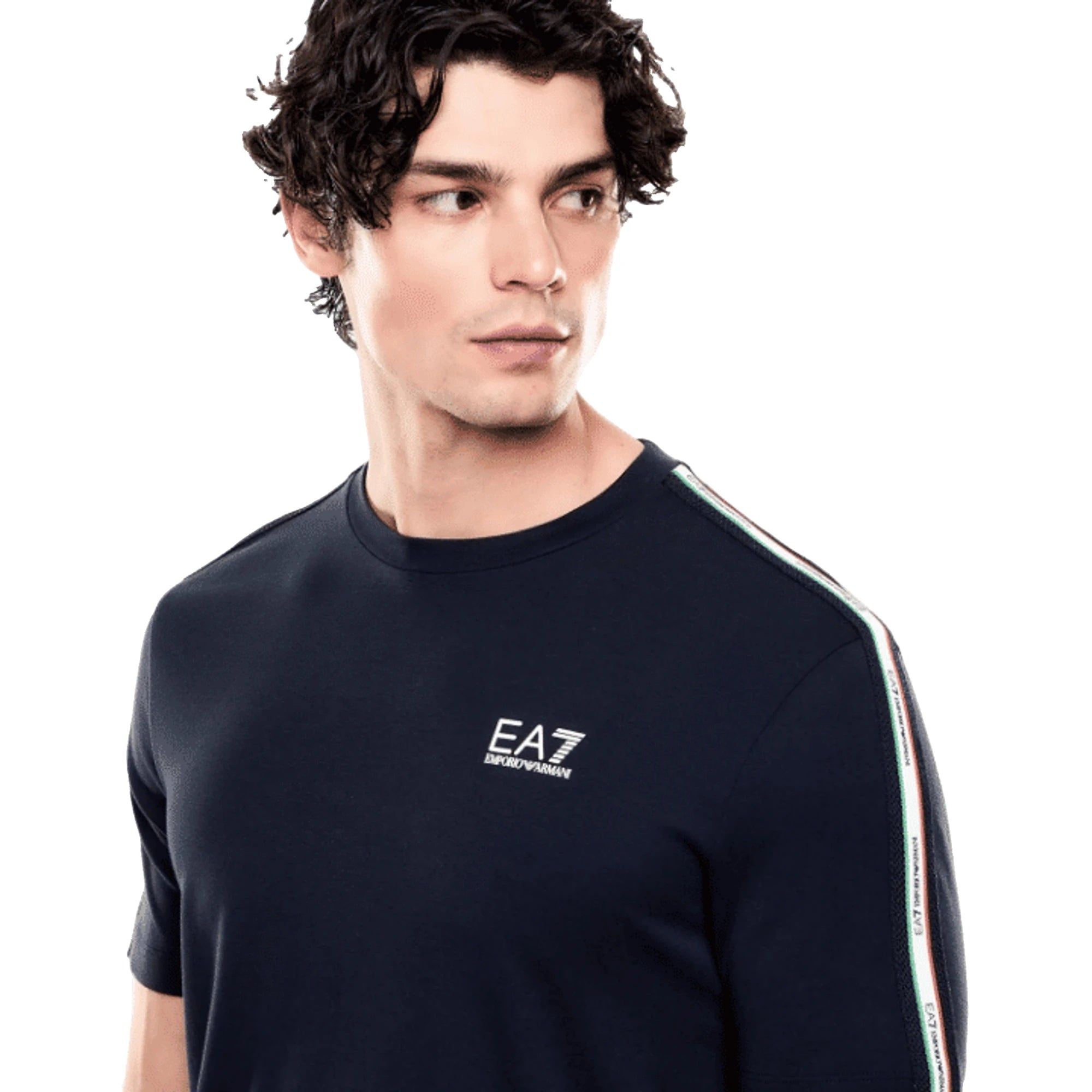 EMPORIO ARMANI EA7 T-shirt Uomo Italia Tape Tricolore Blu