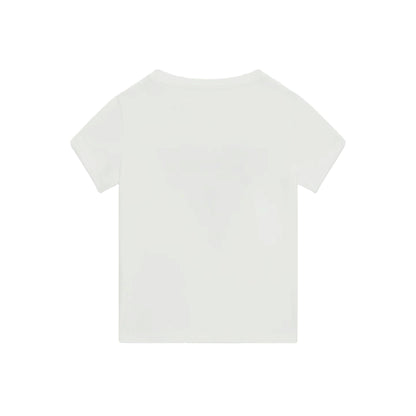 GUESS T-Shirt in Cotone Bianco da Bambina con Logo Paillettes 