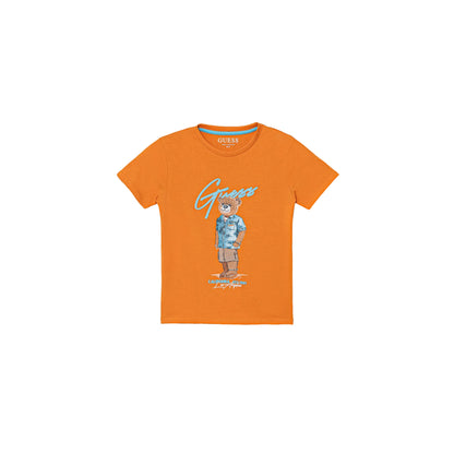 GUESS T-shirt in Cotone Arancione da Bambino con Stampa Orso