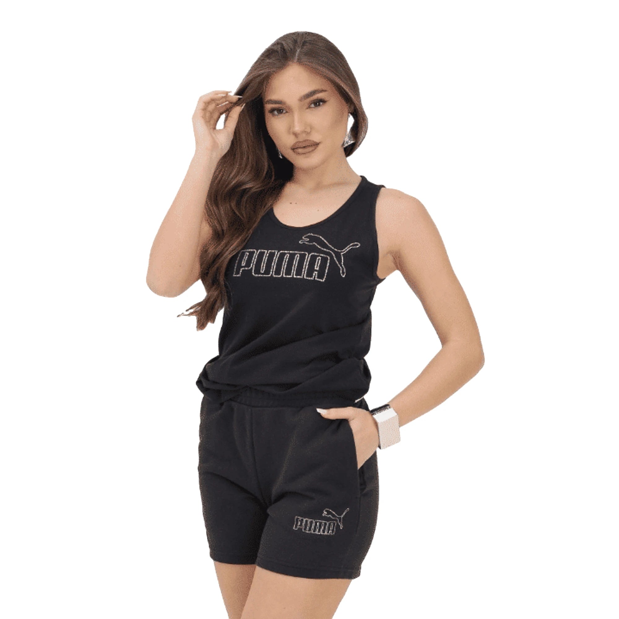 PUMA Canotta ESS LOGO TANK RHINESTONE Nera Donna