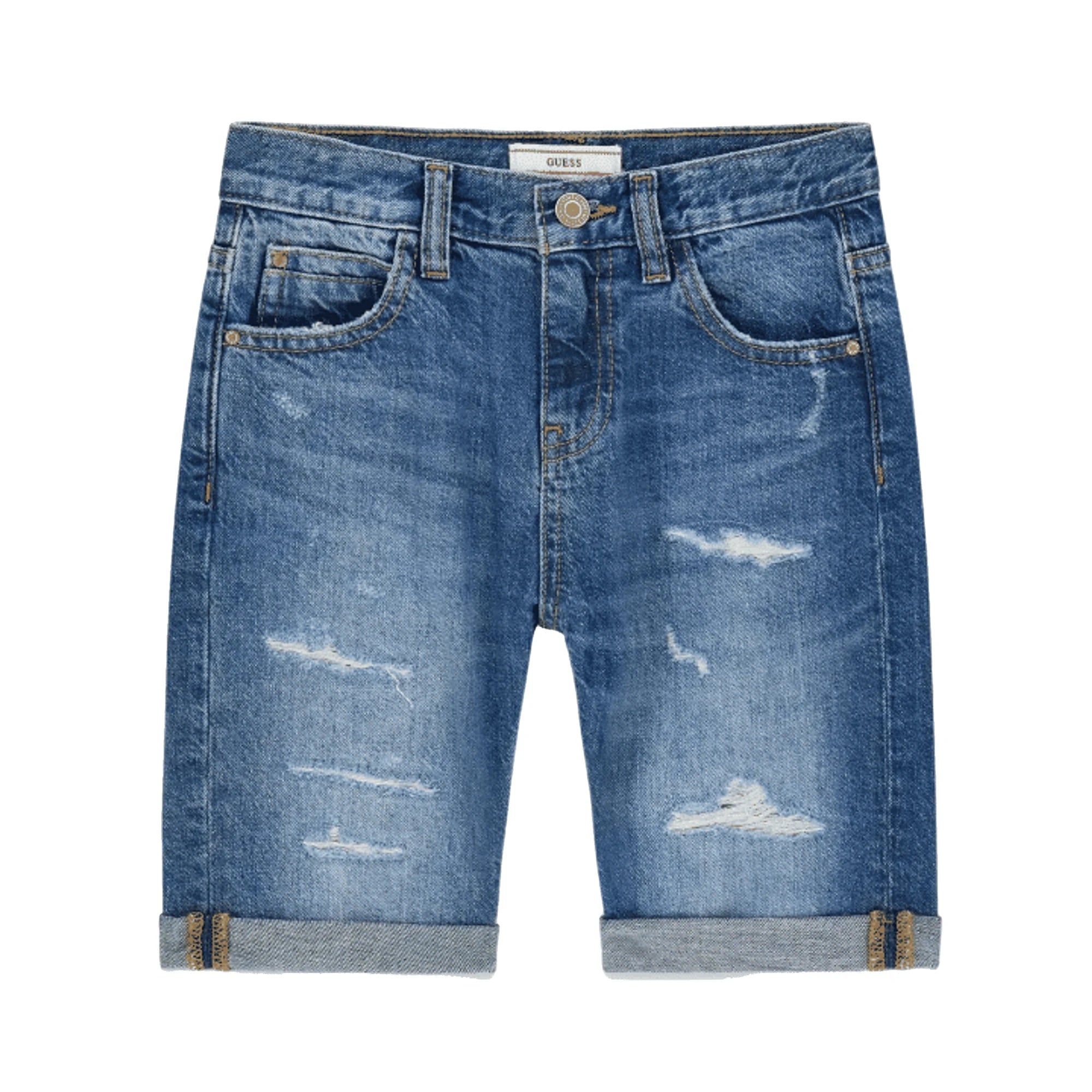 GUESS Bermuda in Jeans da Bambino con Logo Posteriore e Risvolto