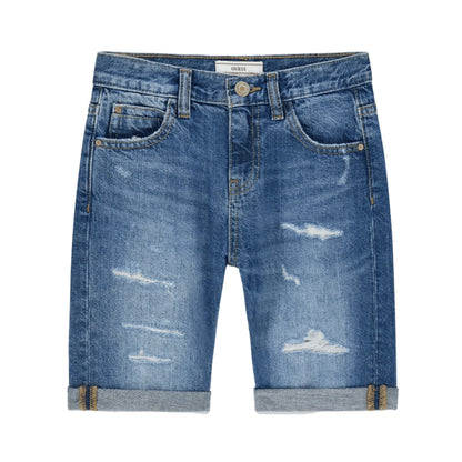 GUESS Bermuda in Jeans da Bambino con Logo Posteriore e Risvolto