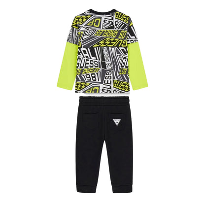 GUESS Set Maglia e Pantaloni Tuta da Bambino in Cotone Jersey