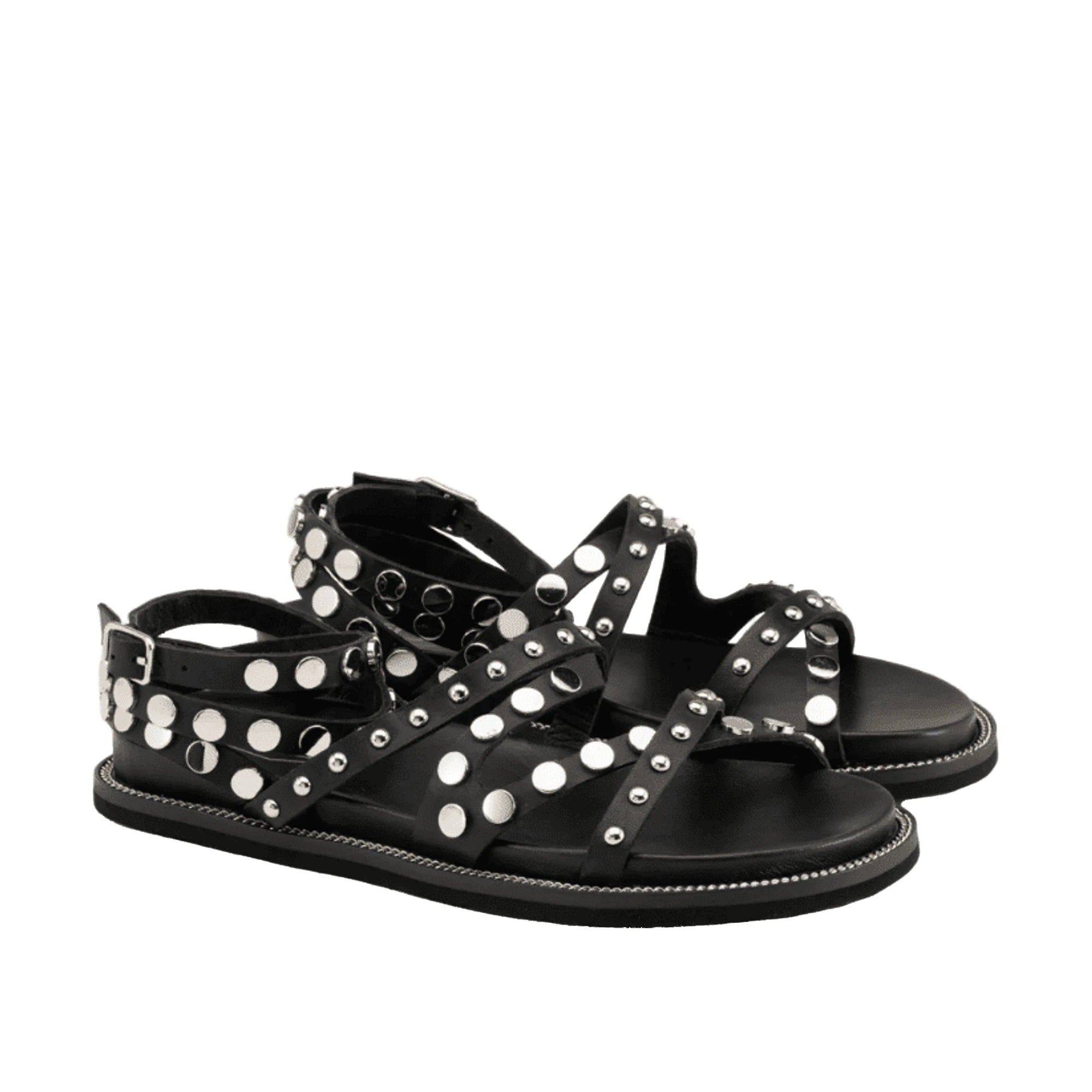 CULT Sandali Roshelle in Pelle Nera Borchiati