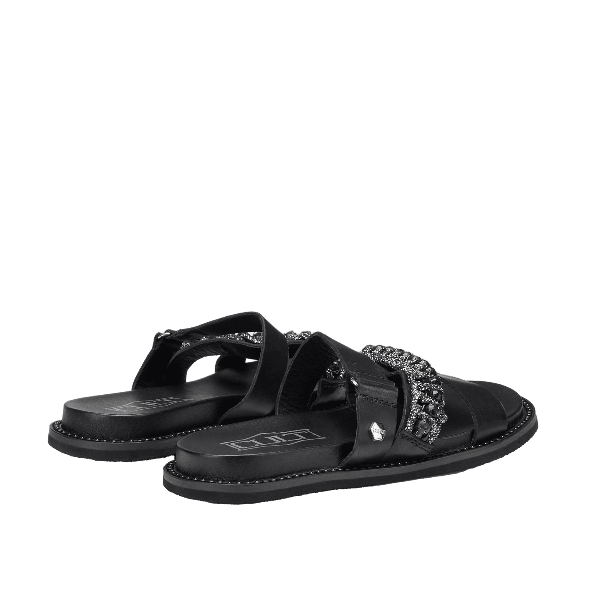 CULT Sandali Donna Roshelle in Pelle Nera con Strass