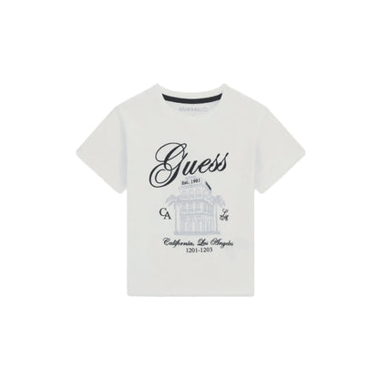 GUESS T-shirt Bianca da Bambino con Stampa e Logo