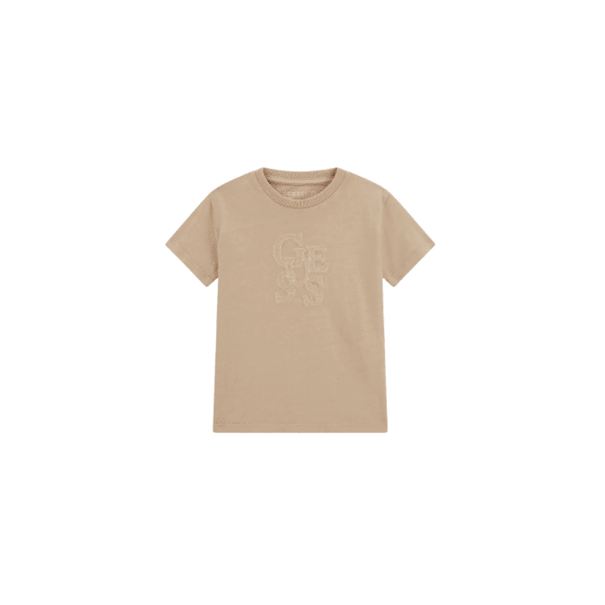 GUESS T-Shirt Beige con Logo Tono su Tono