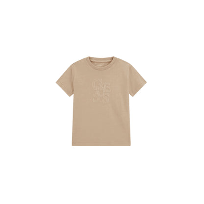 GUESS T-Shirt Beige con Logo Tono su Tono