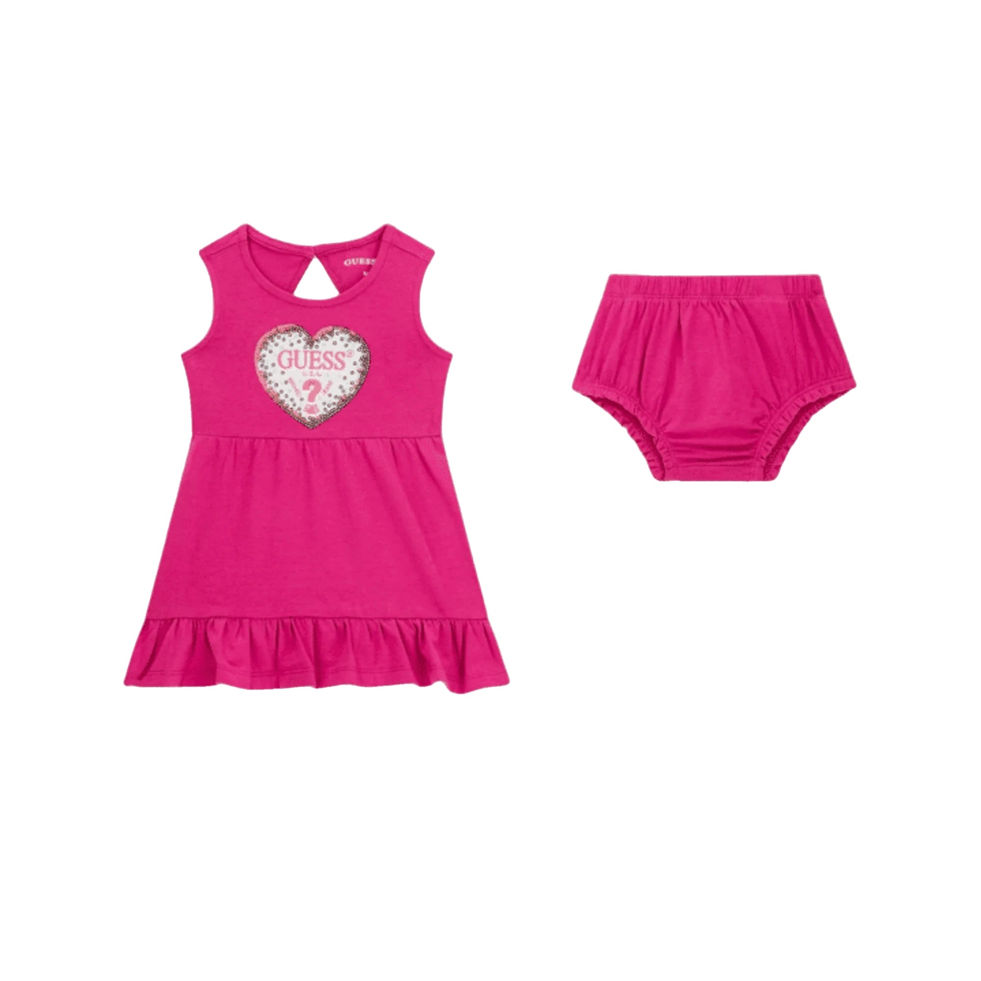 GUESS Vestito Rpsa da Neonata con Culotte e Logo Paillettes