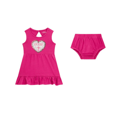 GUESS Vestito Rpsa da Neonata con Culotte e Logo Paillettes