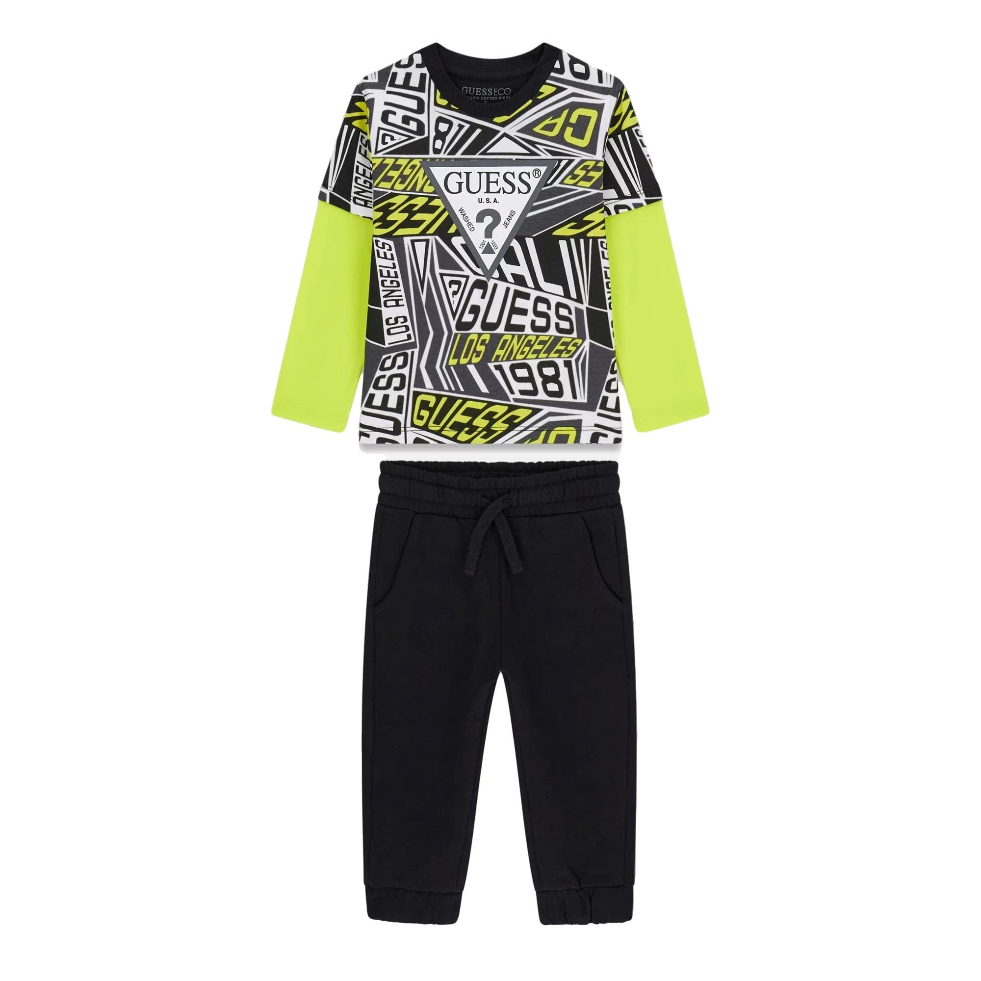 GUESS Set Maglia e Pantaloni Tuta da Bambino in Cotone Jersey