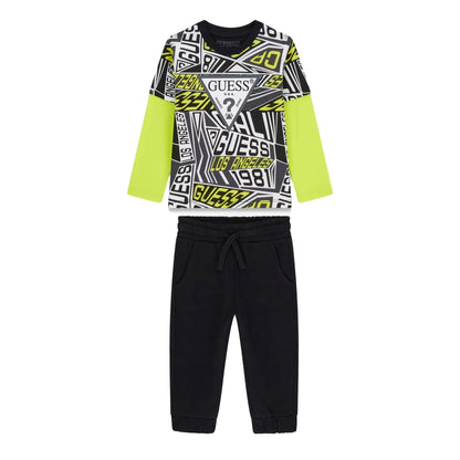 GUESS Set Maglia e Pantaloni Tuta da Bambino in Cotone Jersey
