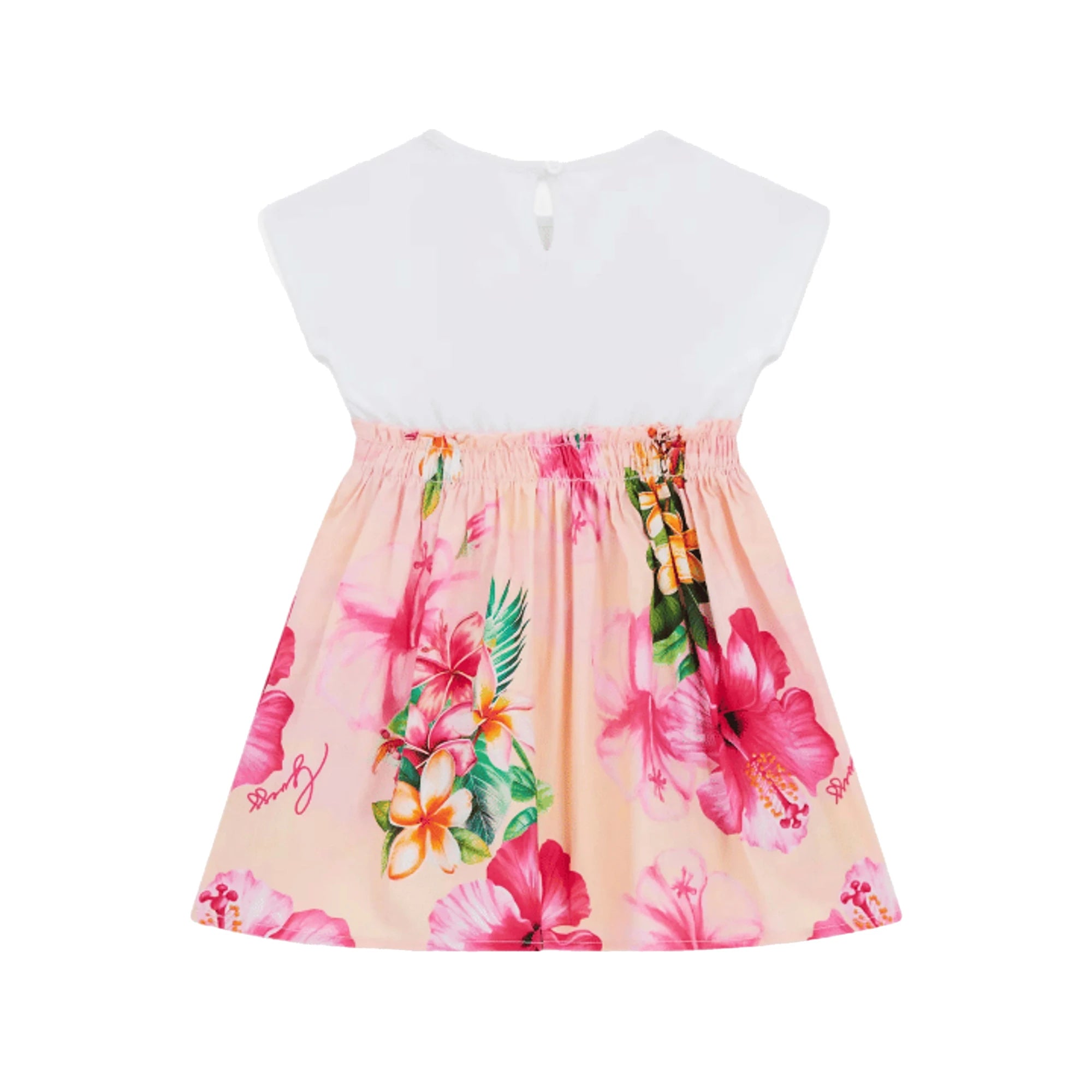 GUESS Vestito in Cotone da Bimba con Stampa Floreale Rosa e Bianco