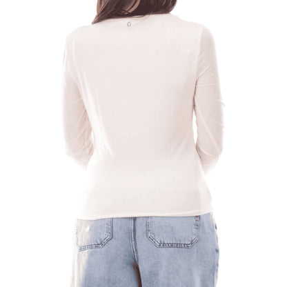 GUESS Maglia Bianca da Donna a Maniche Lunghe con Scollatura