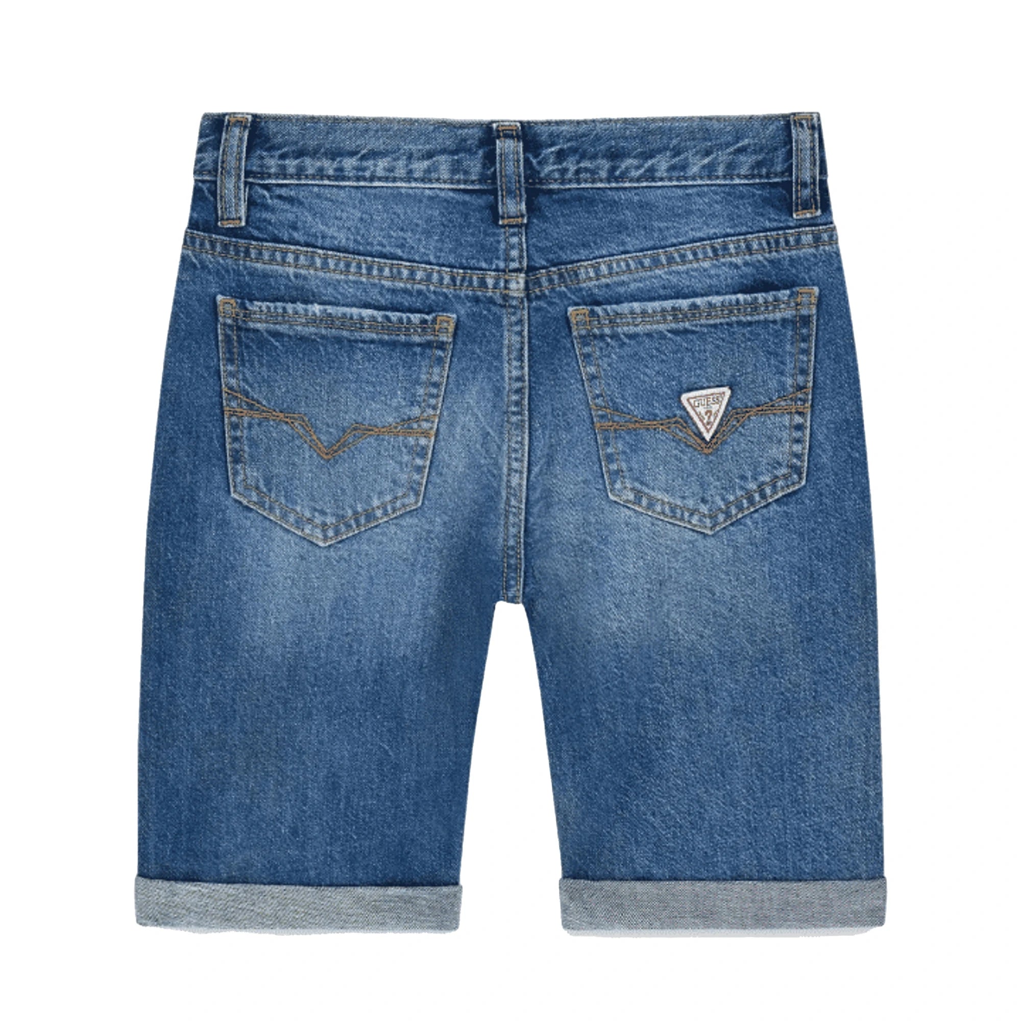 GUESS Bermuda in Jeans da Bambino con Logo Posteriore e Risvolto
