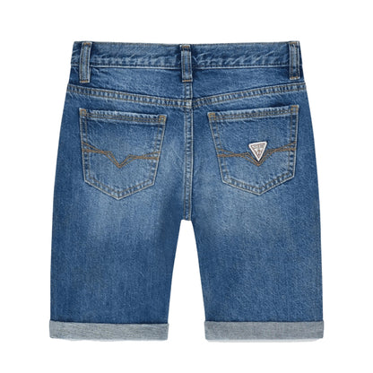 GUESS Bermuda in Jeans da Bambino con Logo Posteriore e Risvolto