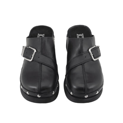 CULT Sabot Muse in Pelle Nera con Borchie