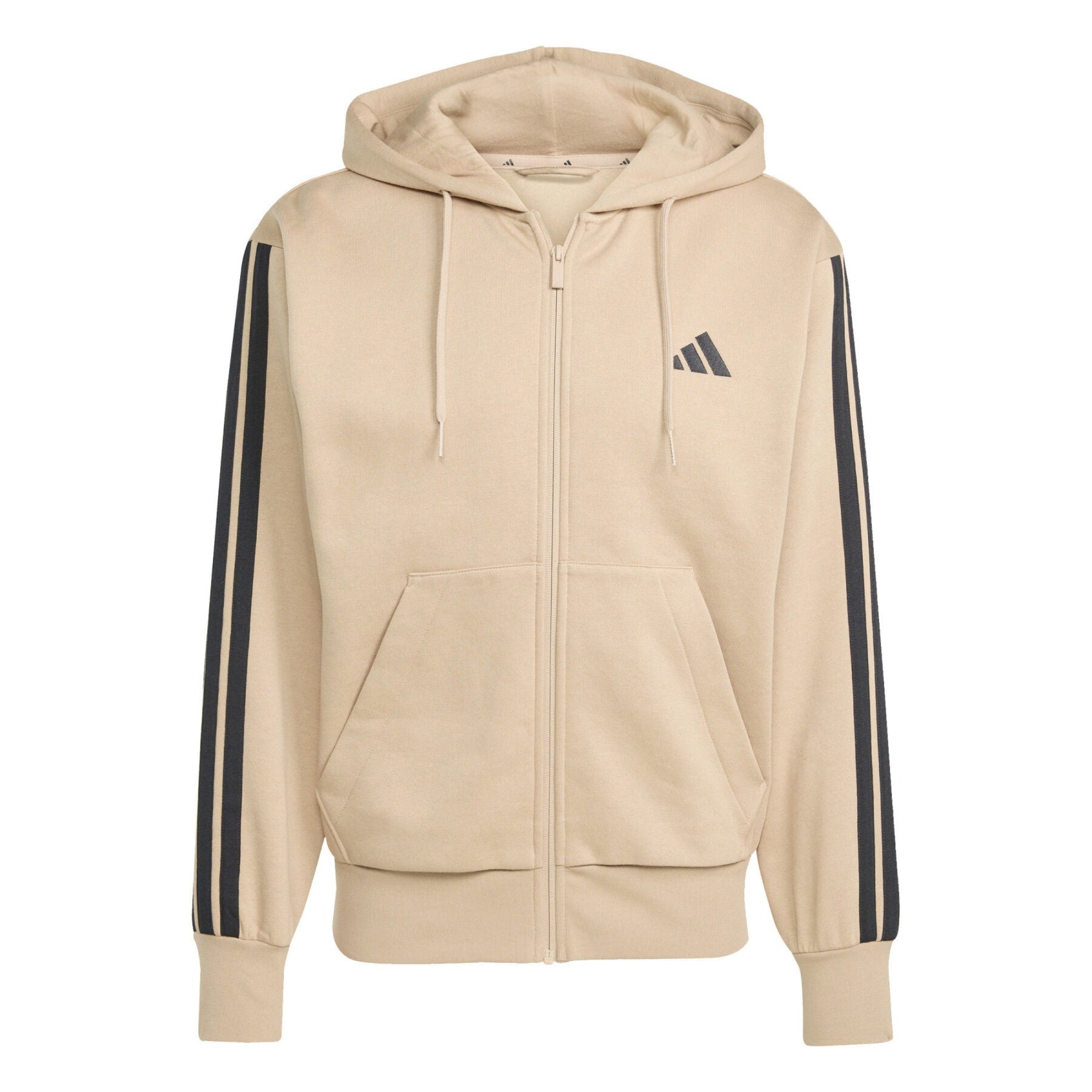 Felpa Uomo, Essentials 3-Stripes Beige/Nera, con zip frontale e cappuccio