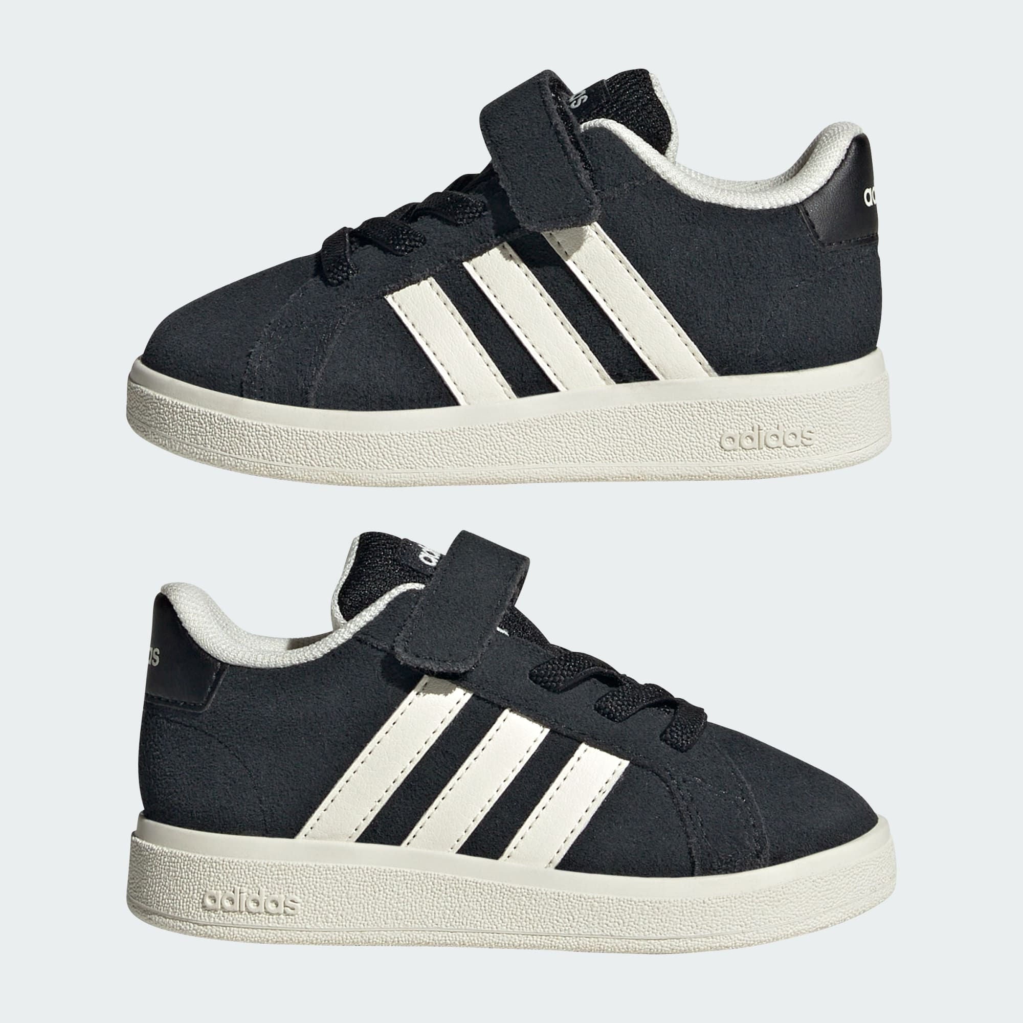 Sneakers Junior Nero/Bianca Grand Court 2.0, con strap e lacci