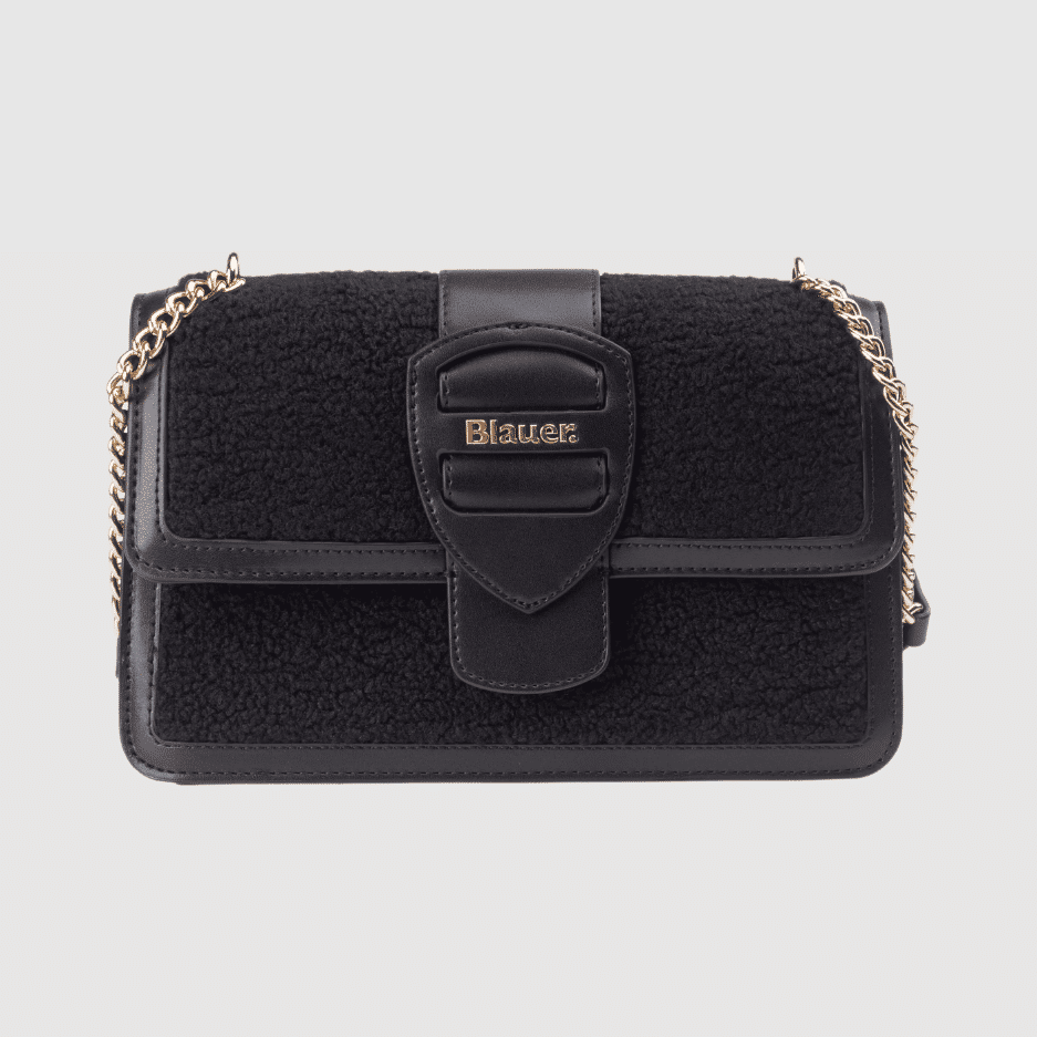 Borsa Donna Mixy05, con catena a tracolla, inserti teddy e patta