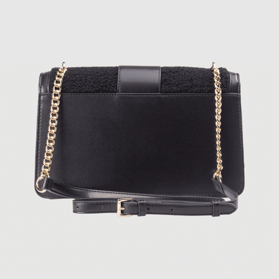 Borsa Donna Mixy05, con catena a tracolla, inserti teddy e patta