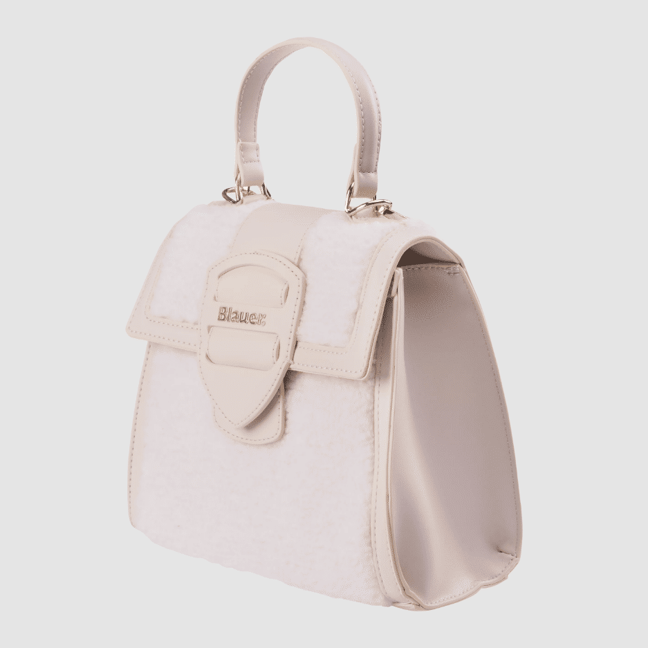 Borsa Donna Wally05 Bianca, con inserti teddy e chiusura con patta