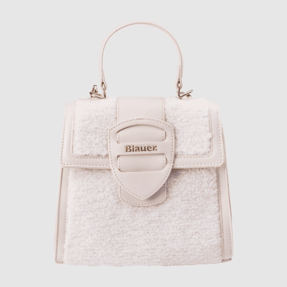 Borsa Donna Wally05 Bianca, con inserti teddy e chiusura con patta