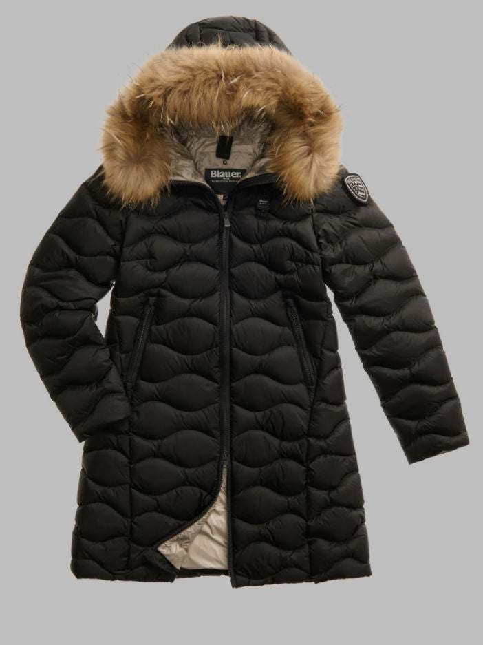 Piumino Donna lungo, trapuntato ad onde orizzontali, Lynel