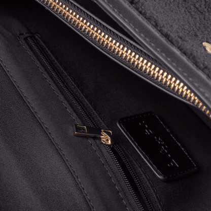 Borsa Donna Mixy05, con catena a tracolla, inserti teddy e patta