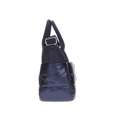 Borsa Donna Quartxs01 Navy, con impunture a righe ed inserto effetto lucido