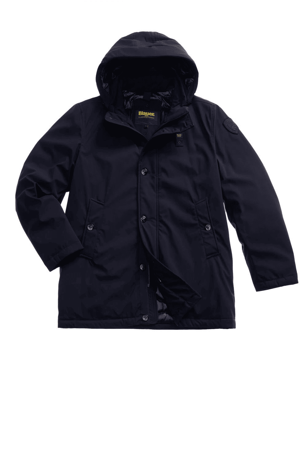 Blauer Parka Neoprene Idrorepellente Cappuccio Removibile