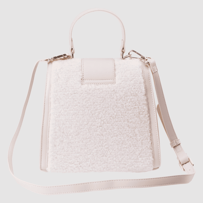 Borsa Donna Wally05 Bianca, con inserti teddy e chiusura con patta