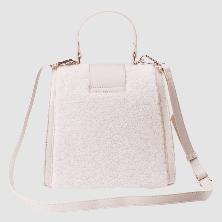 Borsa Donna Wally05 Bianca, con inserti teddy e chiusura con patta
