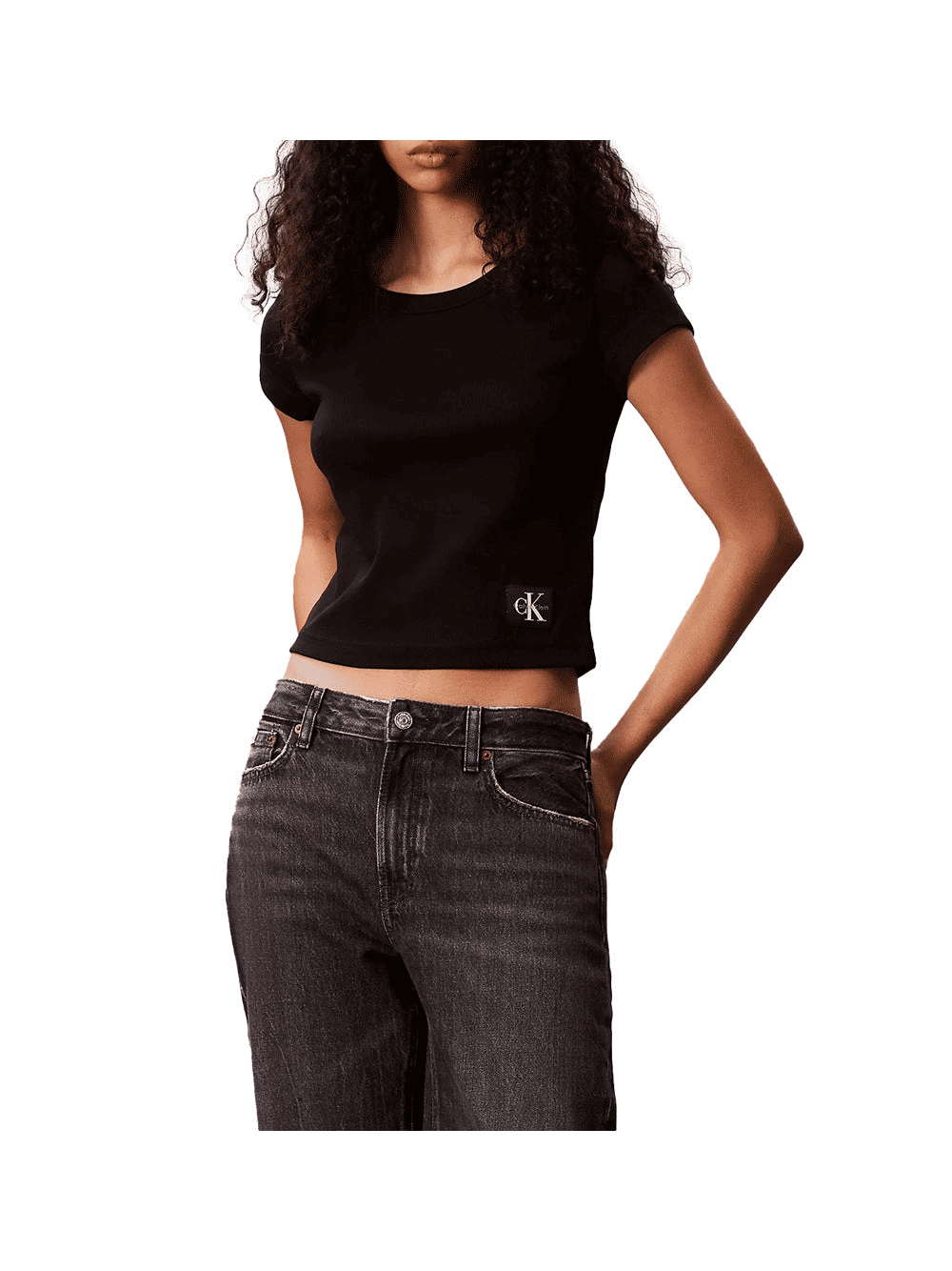Calvin Klein T-Shirt A-Woven Label 2X2 R Cotone Donna