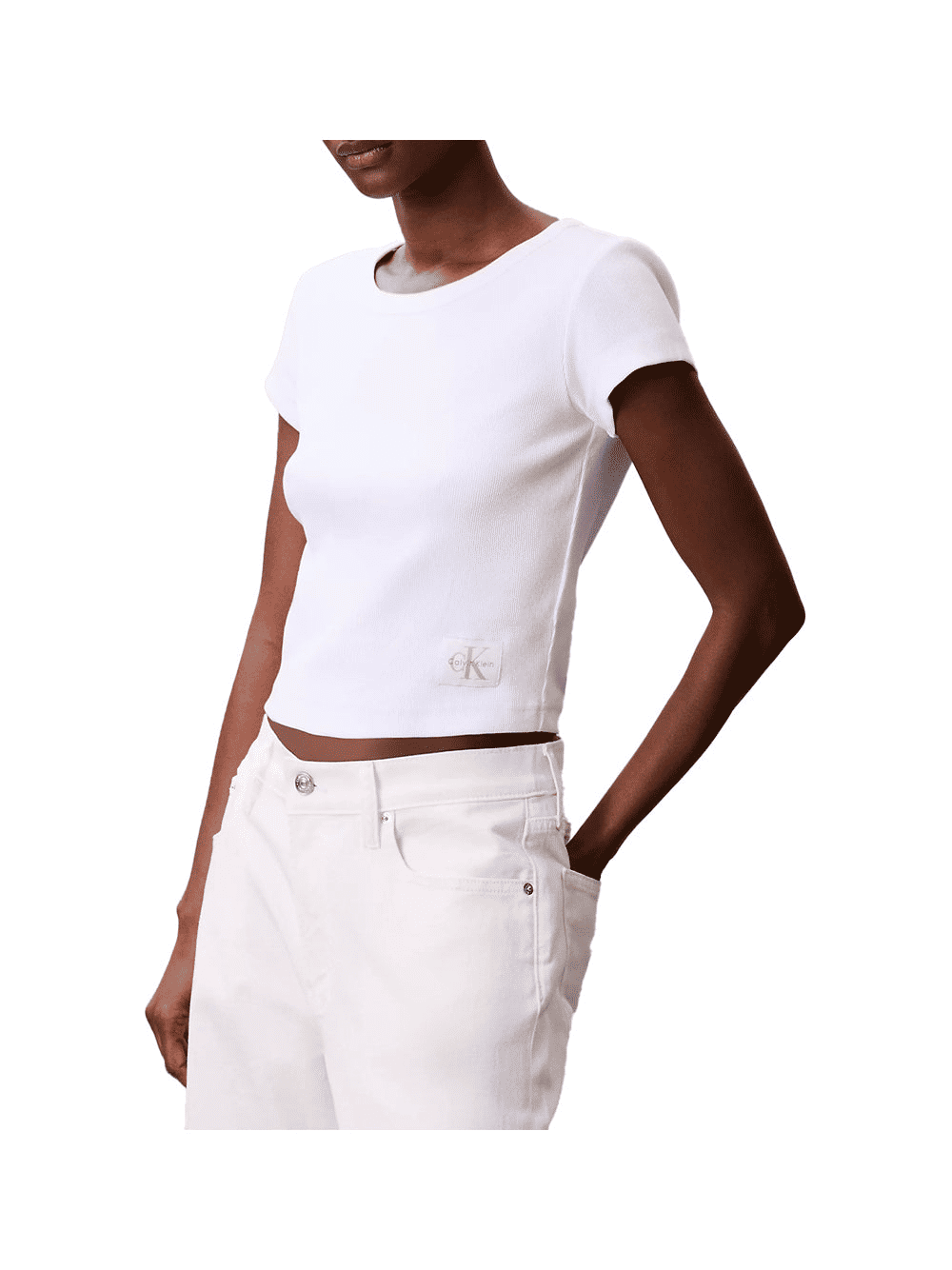 Calvin Klein T-Shirt A- Woven Label 2X2 R Cotone Donna