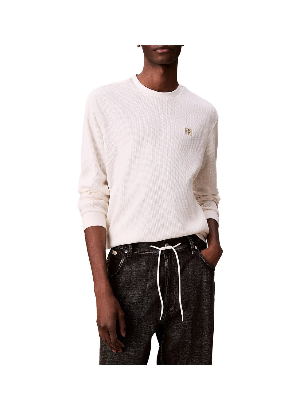 Maglia ls Waffle Badge Crew Uomo - Bianco
