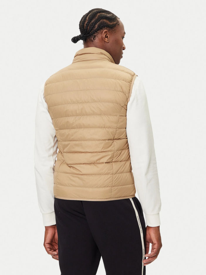 Gilet Uomo Beige, con impunture orizzontali e logo