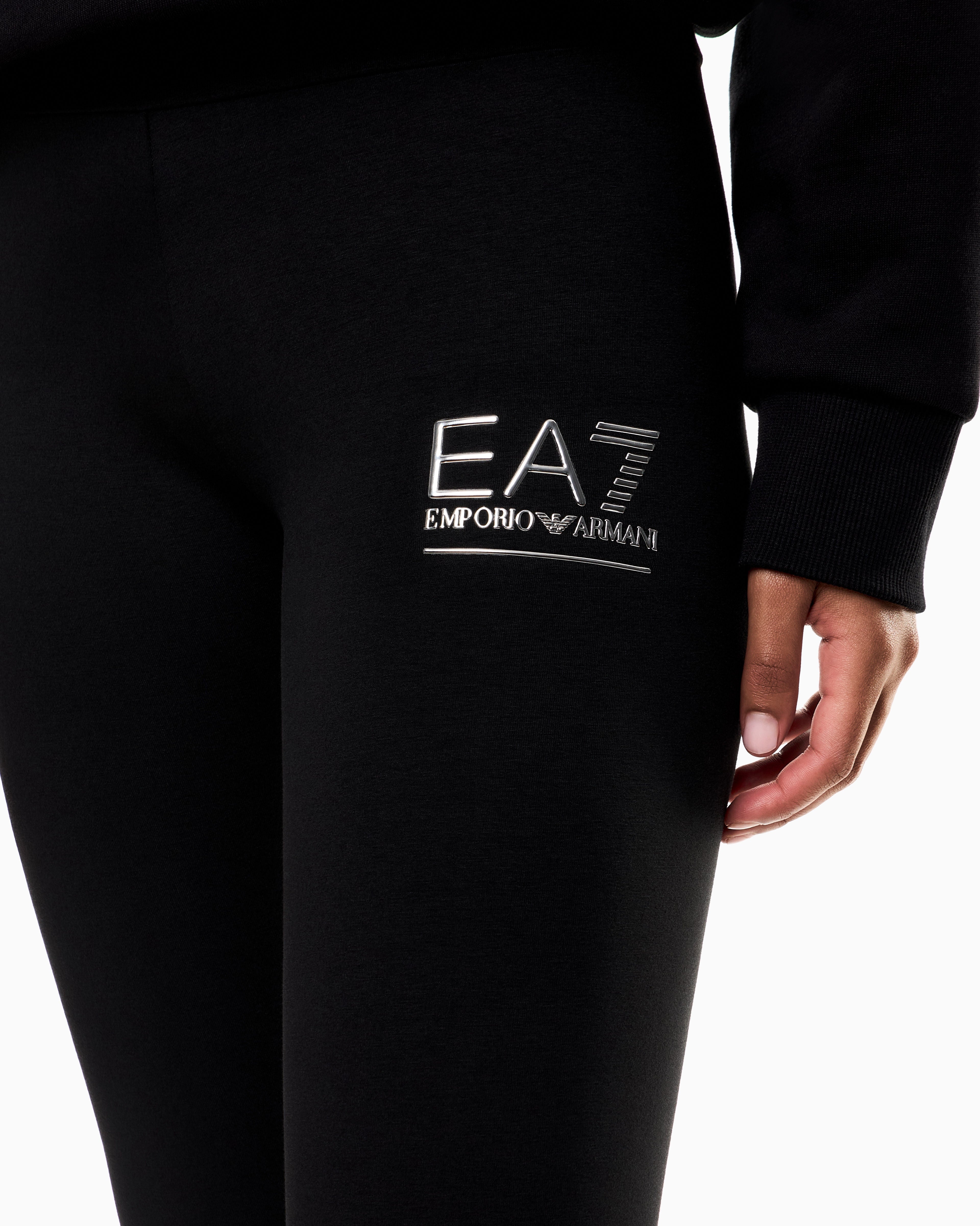 Leggings Donna Nero a vita alta, con logo