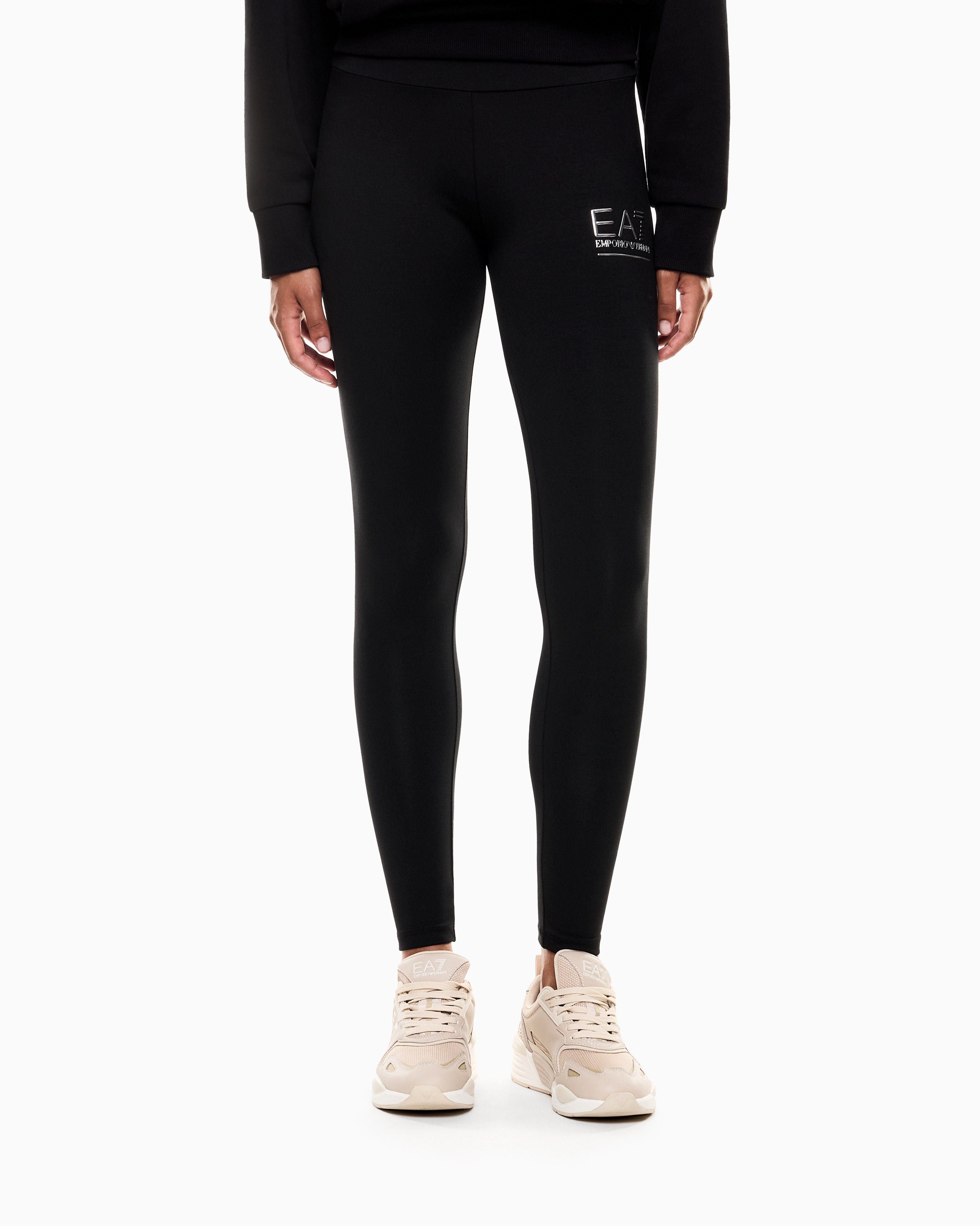 Leggings Donna Nero a vita alta, con logo